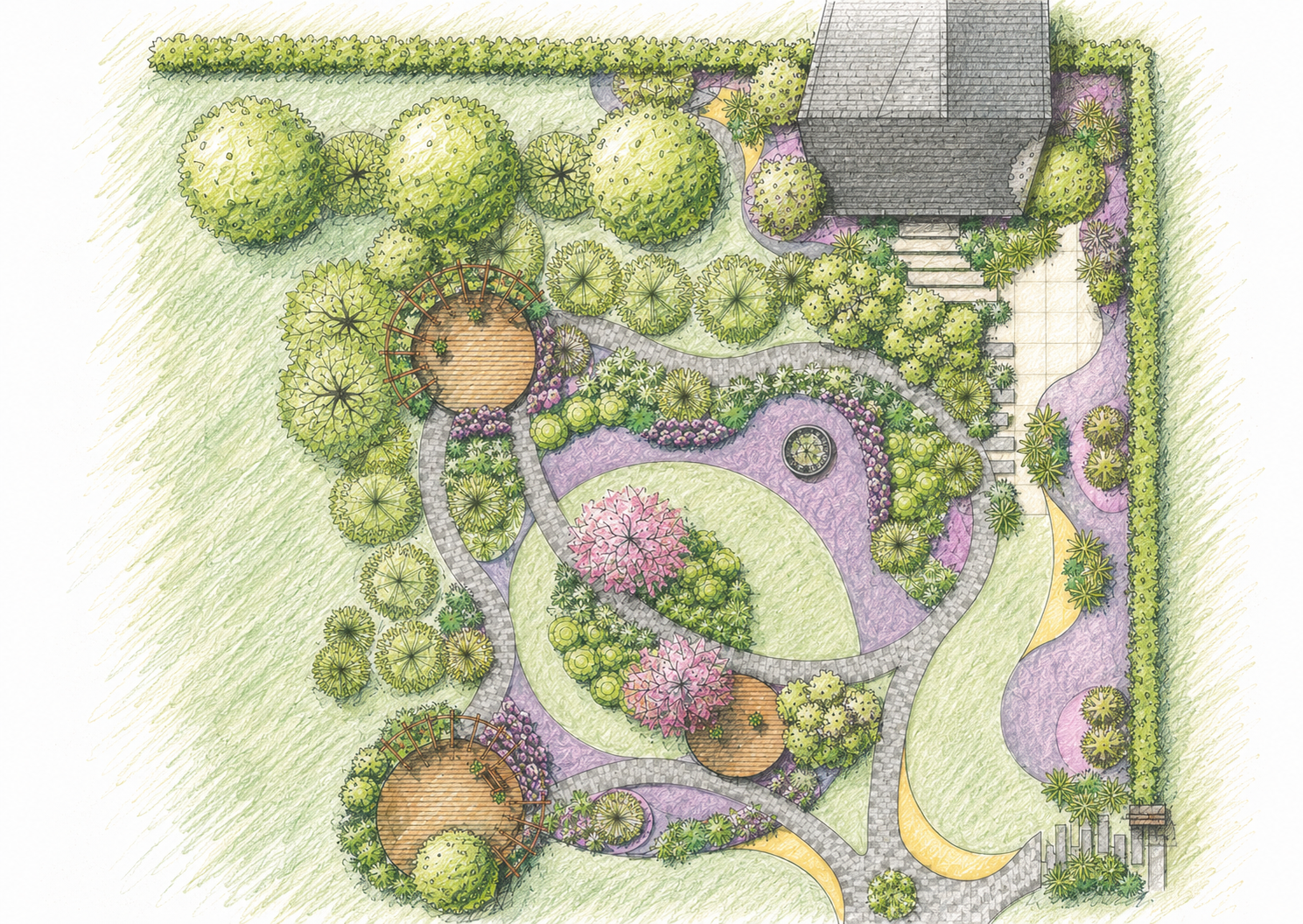 Year-round butterfly garden for a private villa with seasonal blooms and layered plantings